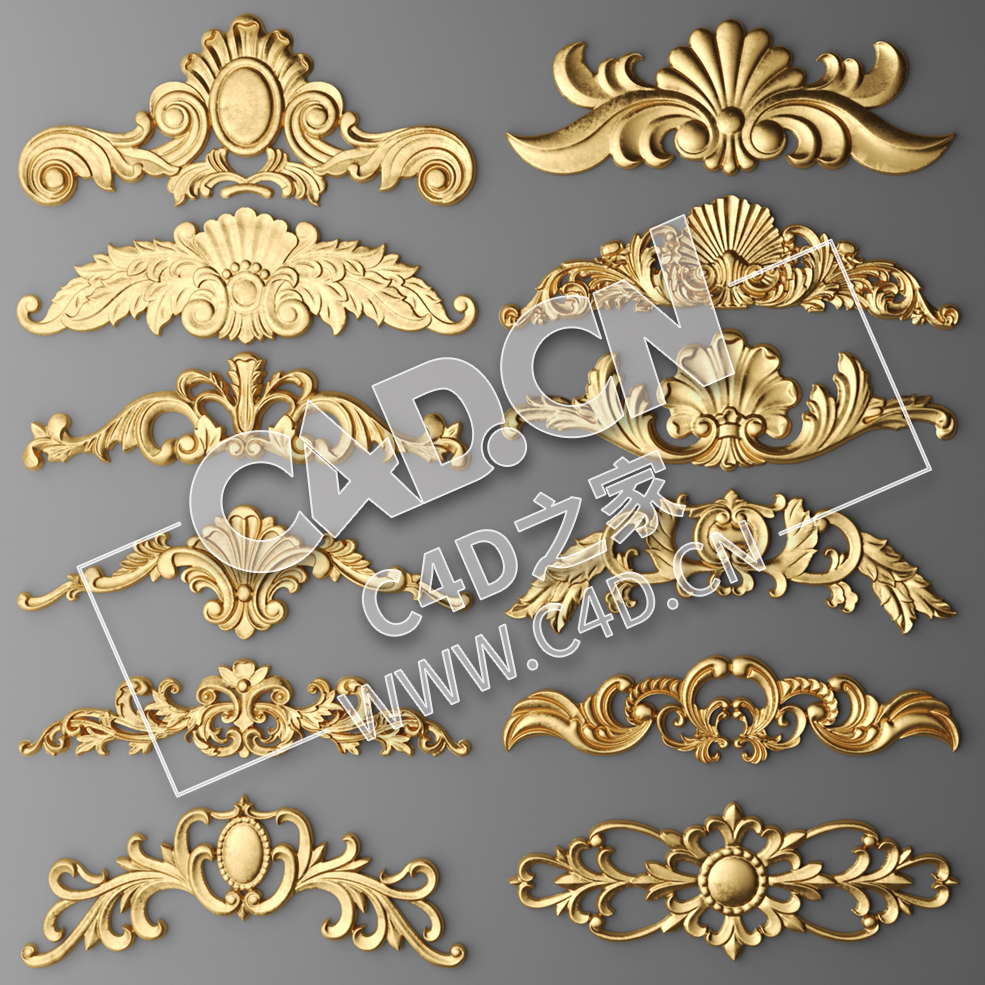 C4D欧式浮雕花构件装饰花件浮雕构件挂件套口雕花立体雕花外墙雕花模型_48 - C4D之家 - 48.jpg