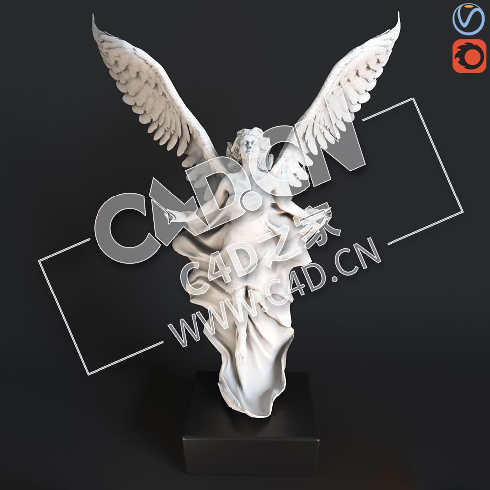 C4D欧美石膏雕塑女性翅膀天使之翼雕塑模型_57 Transcendence