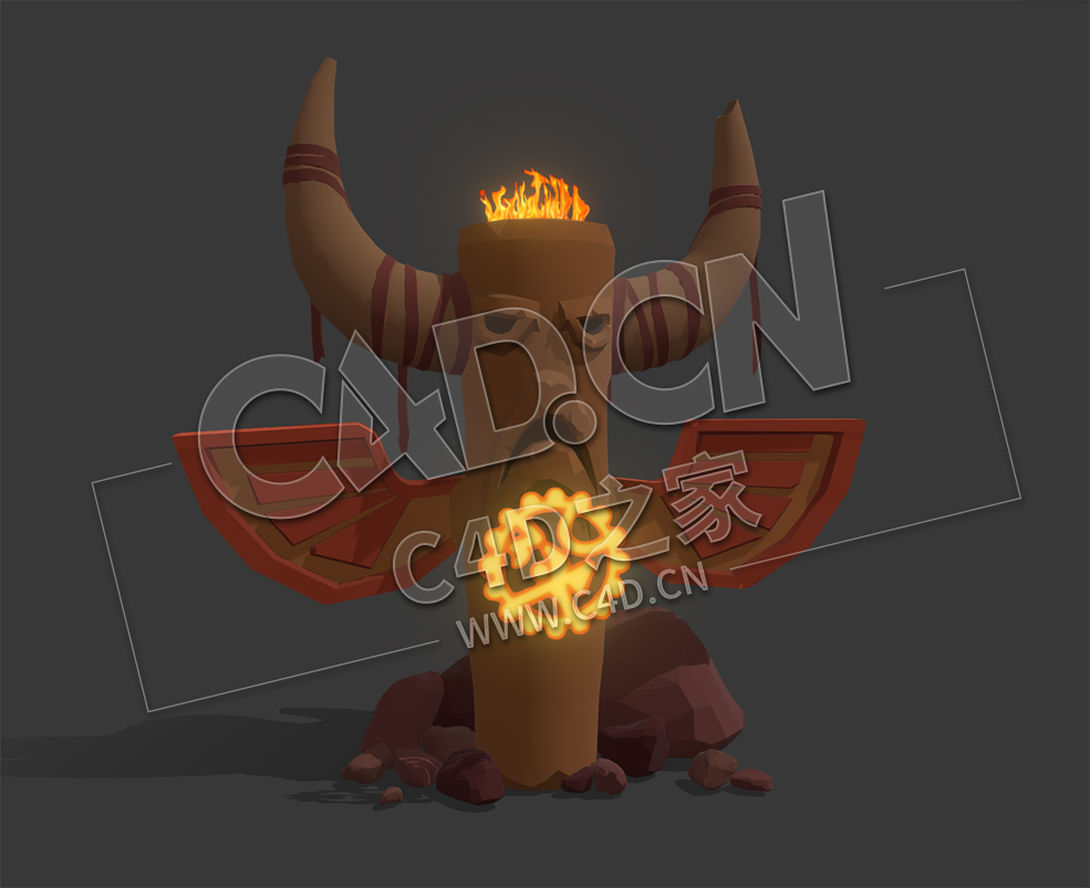 C4D低面卡通牛角火焰柱游戏模型 Draft - C4D之家 - 77.jpg