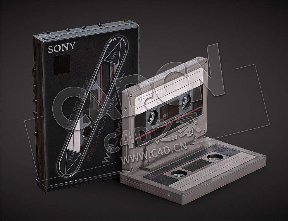C4D索尼随身听磁带模型 sony