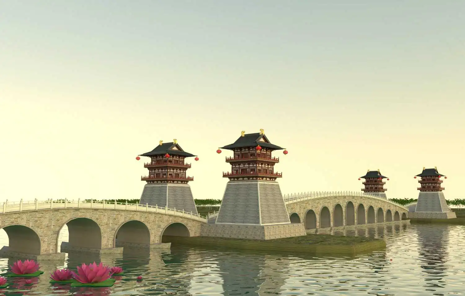 隋唐洛阳城三维模型复原 - C4D之家 - 天津桥