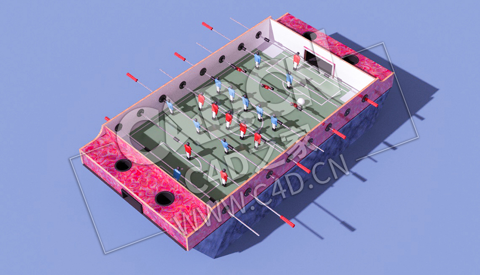 C4D桌面足球机足球台足球游戏桌模型 Foosball-Table - C4D之家 - 02.jpg