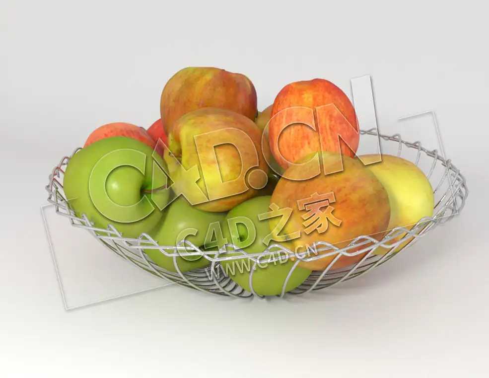 编织果盘苹果水果盘C4D模型 Apples metal bowl