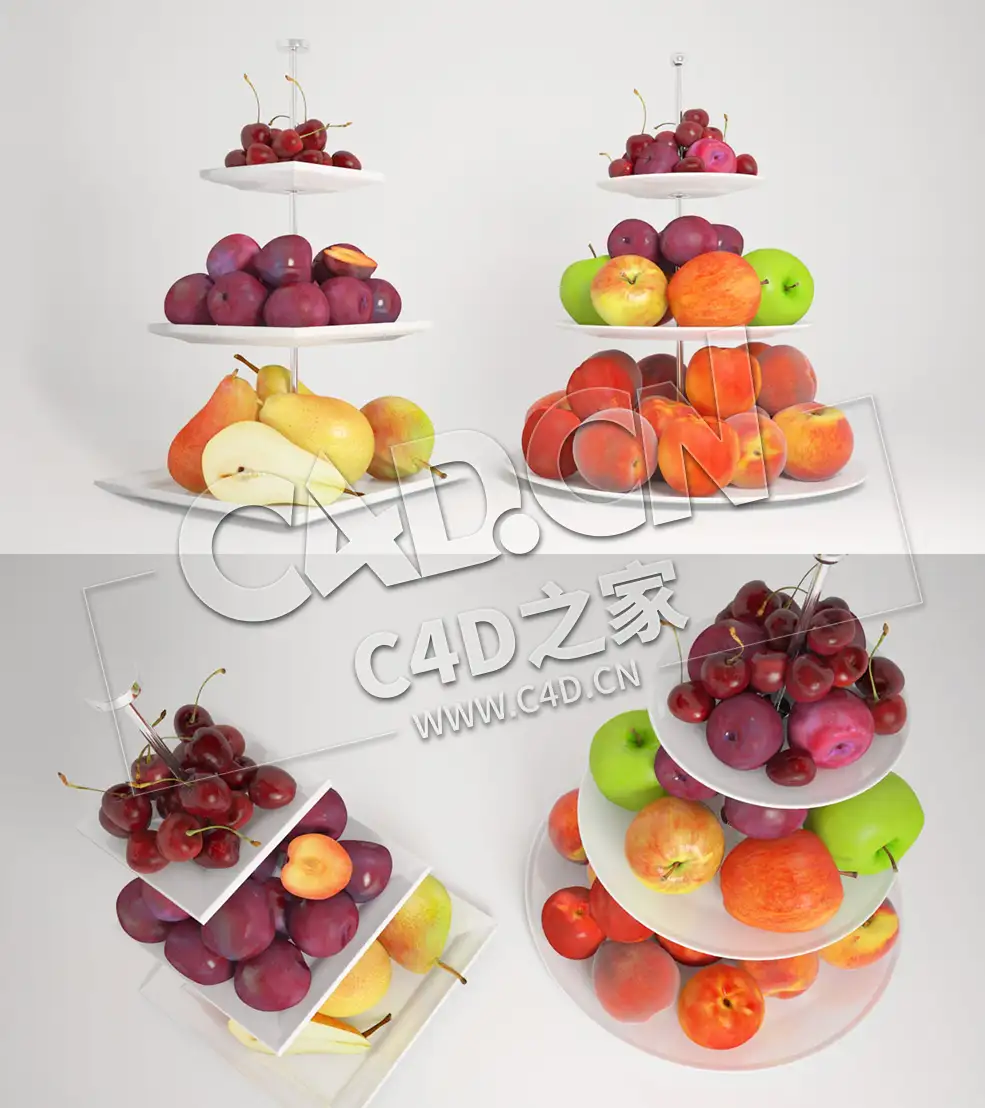 果盘架樱桃李子梨苹果桃子水果架C4D模型 Fruit Etageres