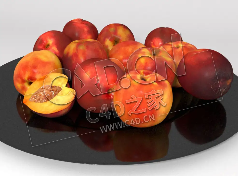 果盘油桃桃子水果C4D模型 Nectarine plate
