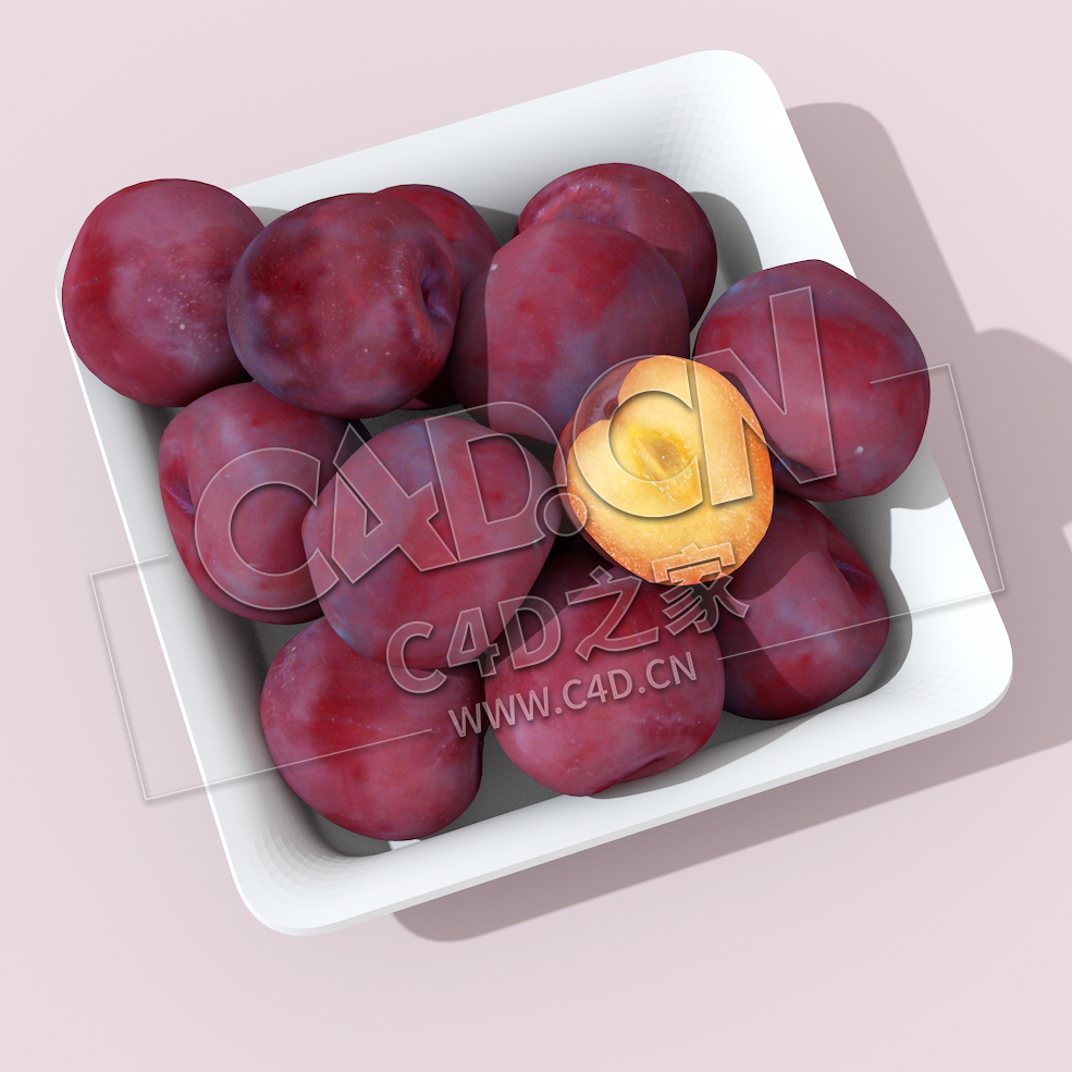 成熟的李子水果果盘C4D模型 Plums square bowl - C4D之家 - 14.jpg