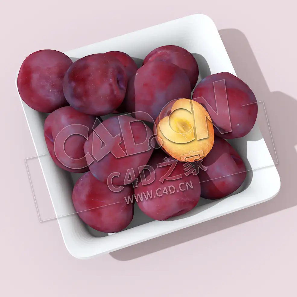 成熟的李子水果果盘C4D模型 Plums square bowl - C4D之家 - 14.jpg