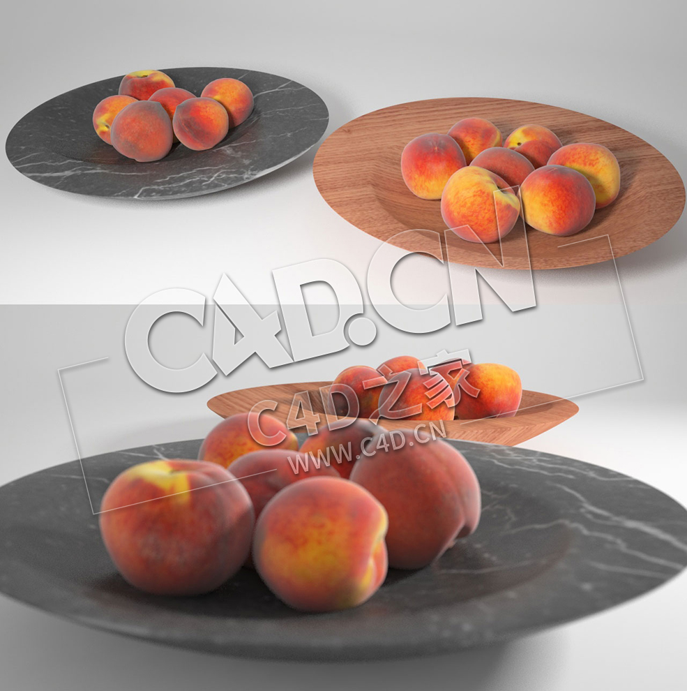 成熟的毛桃红桃子水果C4D模型 Slice bowl peaches - C4D之家 - 15.jpg