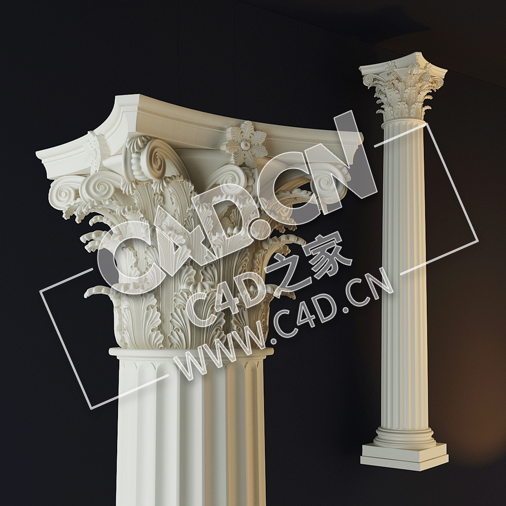 C4D欧式罗马柱雕花柱头模型_62 Corinthian order