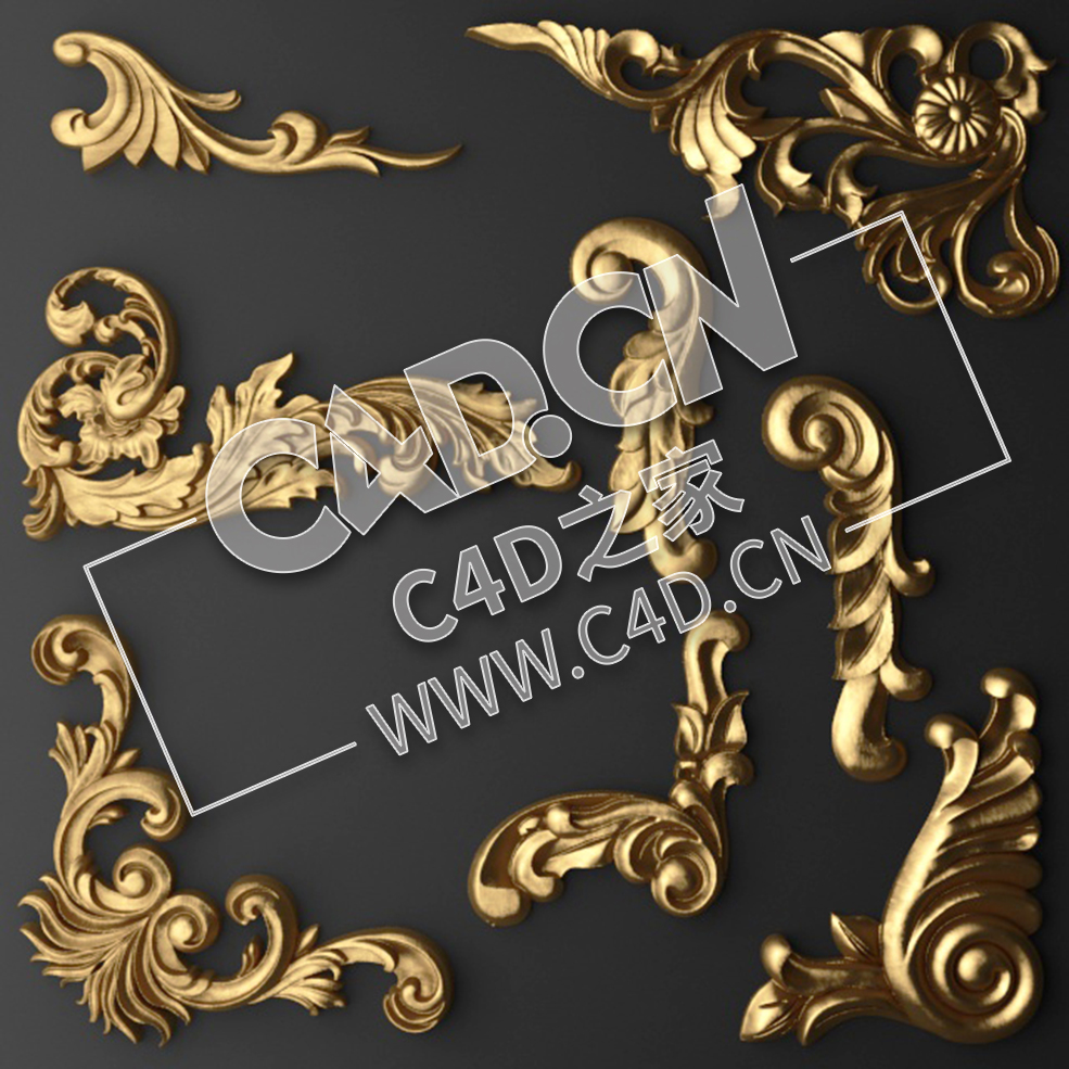 C4D欧式浮雕花构件装饰花件浮雕构件挂件套口雕花立体雕花外墙雕花模型 Stucco angle - C4D之家 - 85.jpg