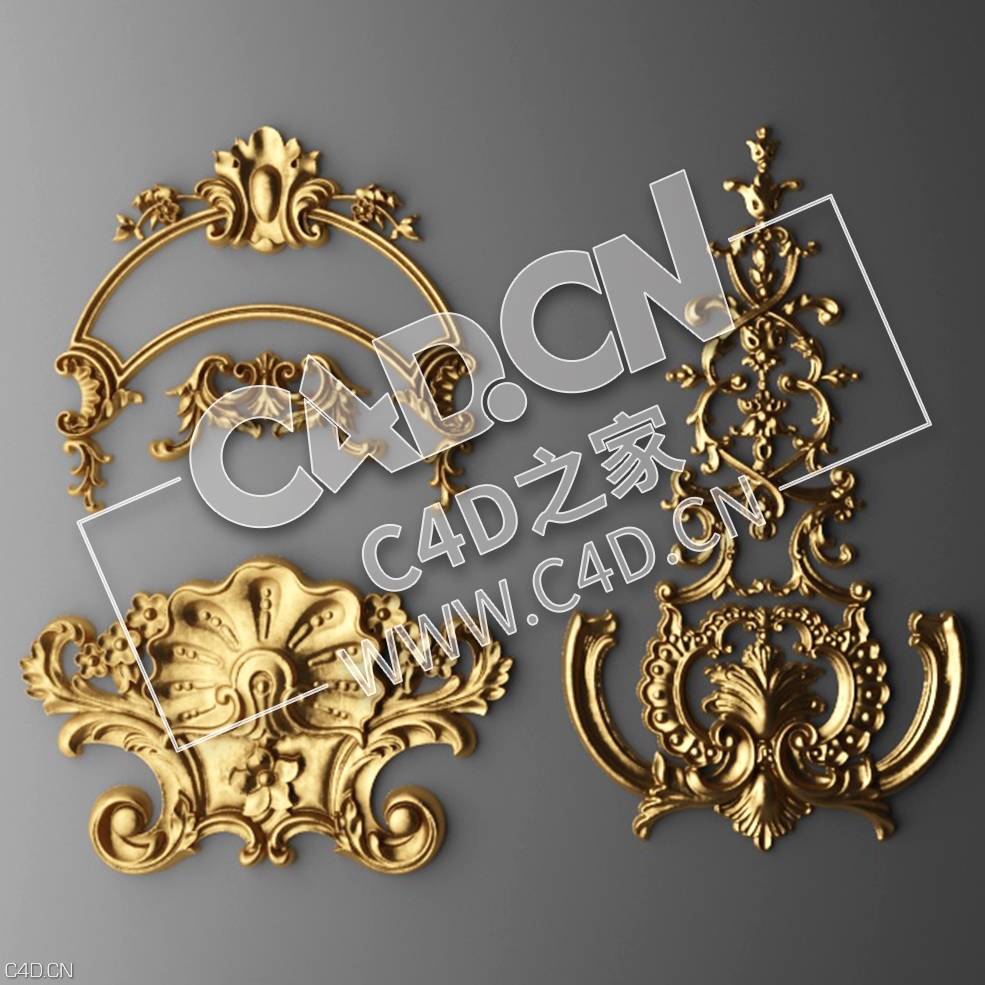 C4D欧式浮雕花构件装饰花件浮雕构件挂件套口雕花立体雕花外墙雕花模型_96 Stucco - C4D之家 - 96.jpg