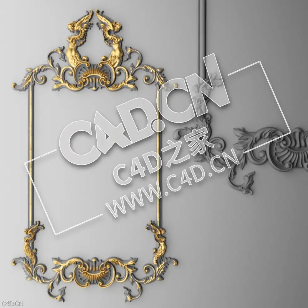 C4D镜框花线画框欧式装饰雕花框模型_100 Stucco