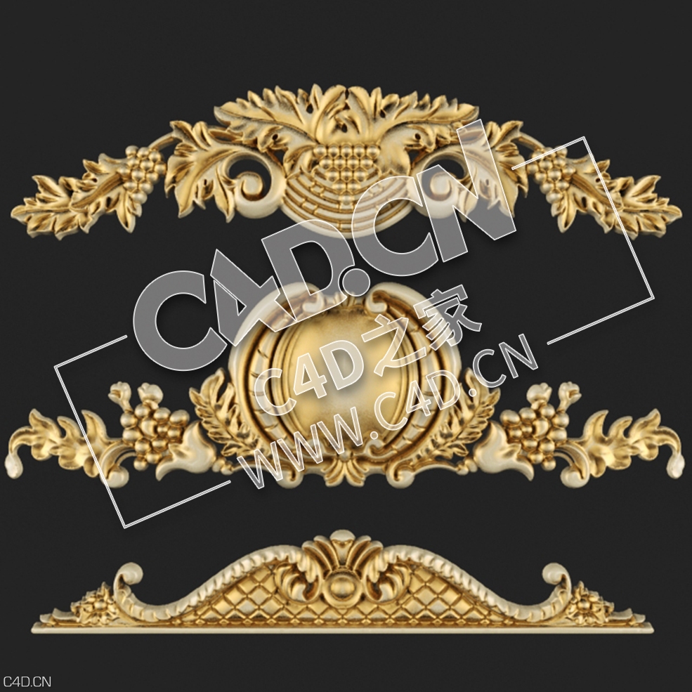 C4D欧式浮雕花构件装饰花件浮雕构件挂件套口雕花立体雕花外墙雕花模型 Stucco - C4D之家 - 101.jpg