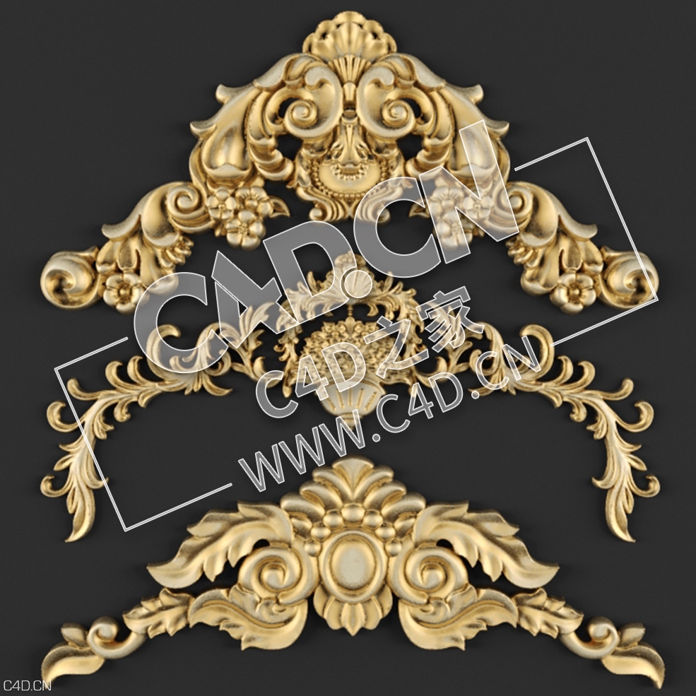 C4D欧式浮雕花构件装饰花件浮雕构件挂件套口雕花立体雕花外墙雕花模型 Stucco - C4D之家 - 105.jpg