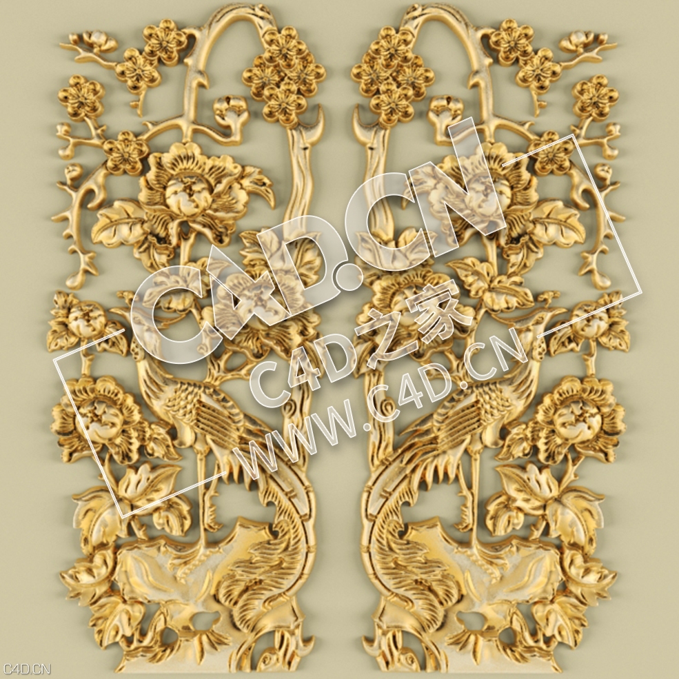 C4D凤凰牡丹梅花立体雕花装饰花件欧式花纹图案装饰雕花构件模型 Stucco pattern 87 - C4D之家 - 109.jpg