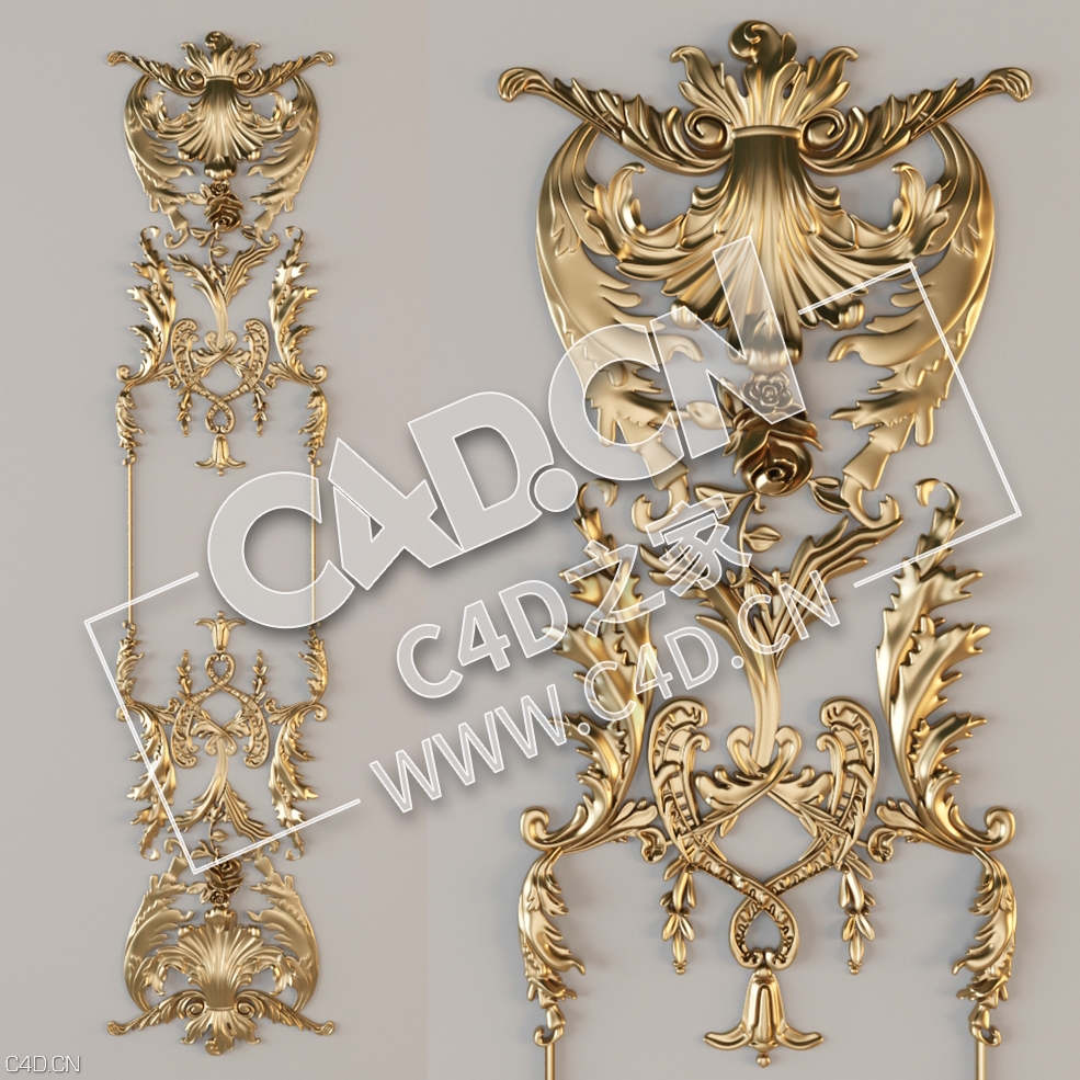 C4D欧式浮雕花构件装饰花件浮雕构件挂件套口雕花立体雕花外墙雕花模型 Decorative pla - C4D之家 - 112.jpg