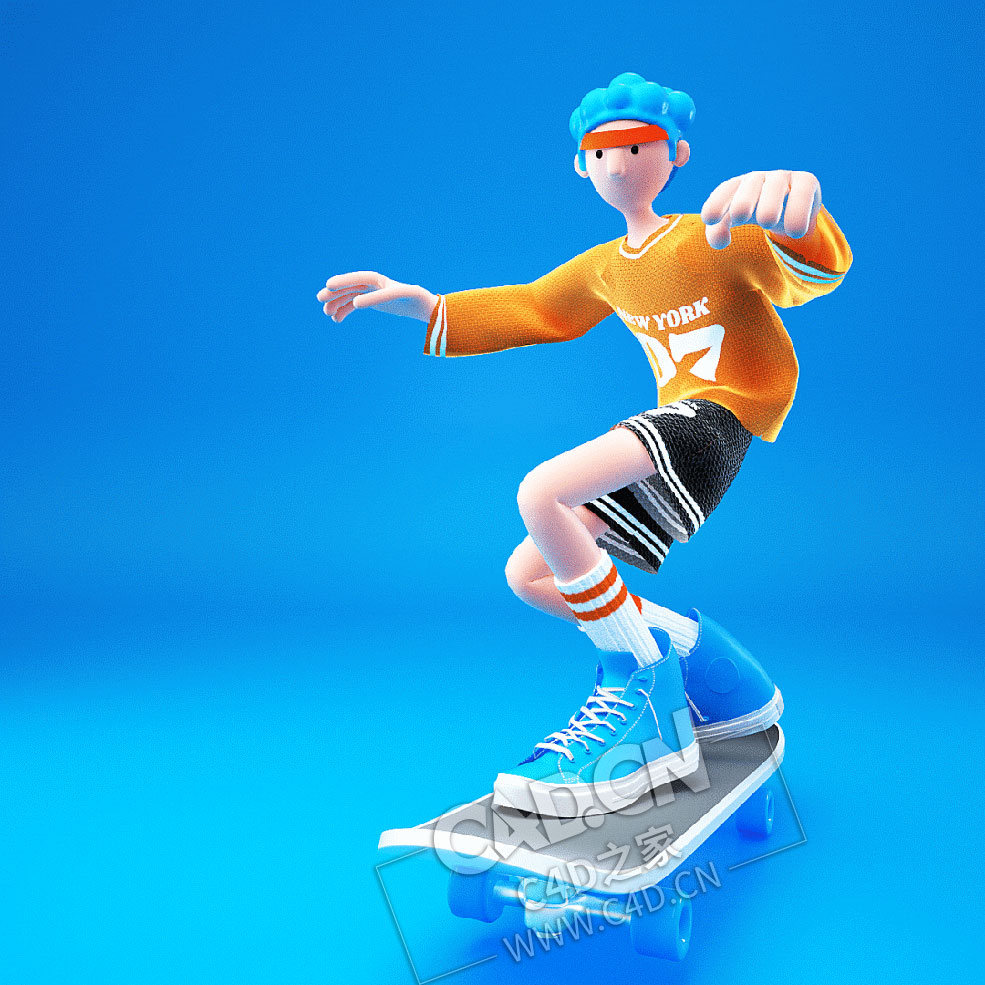 C4D滑板男孩卡通IP角色制做案例中文教程（包含工程文件）