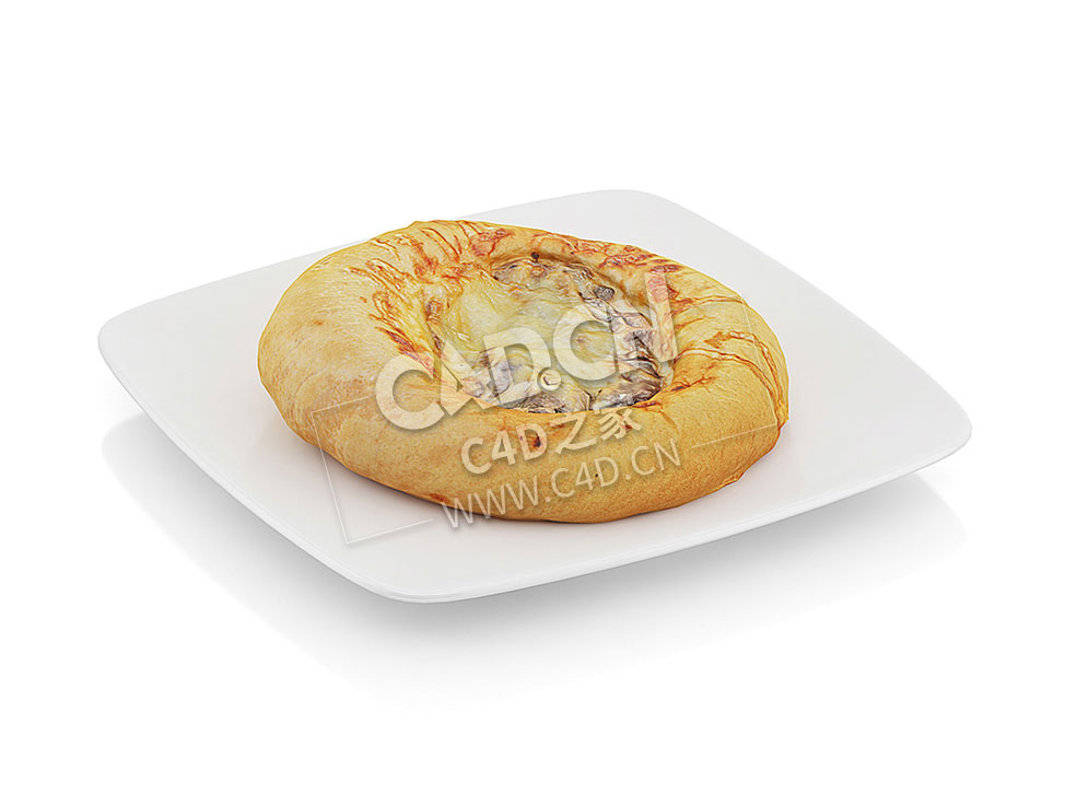 C4D面包配蘑菇和奶酪食物模型 Bread with mushrooms and cheese - C4D之家 - 01.jpg