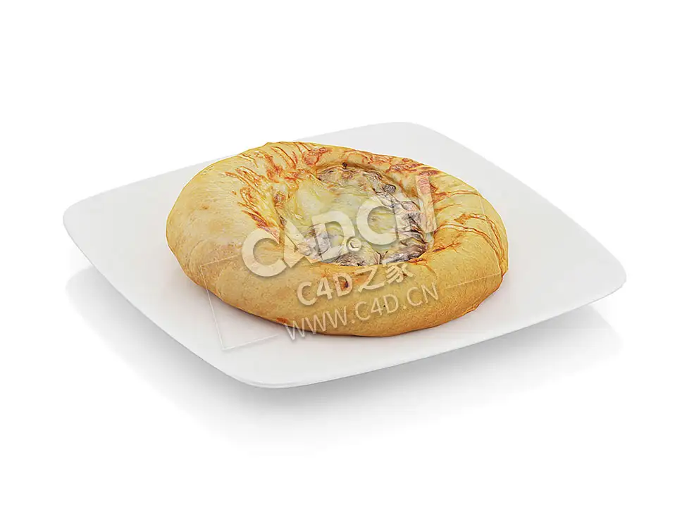 C4D面包配蘑菇和奶酪食物模型 Bread with mushrooms and cheese - C4D之家 - 01.jpg