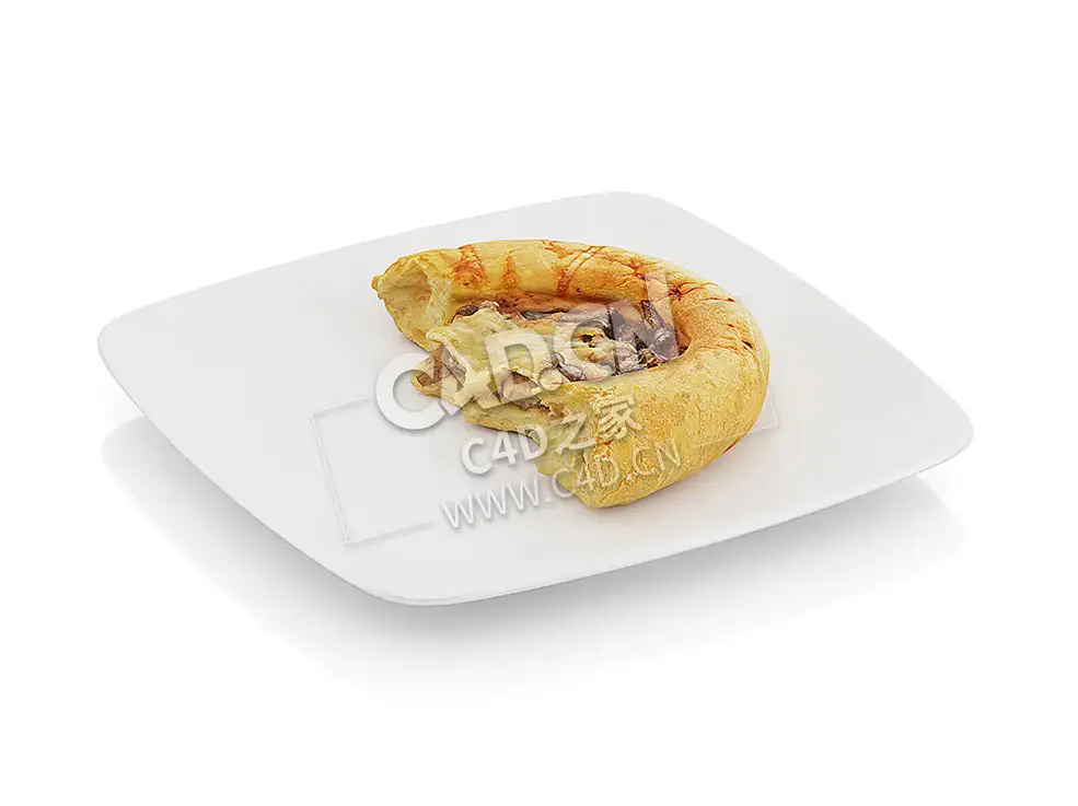 C4D咬过的蘑菇和奶酪面包食物模型 Bitten bread with mushrooms and cheese - C4D之家 - 02.jpg