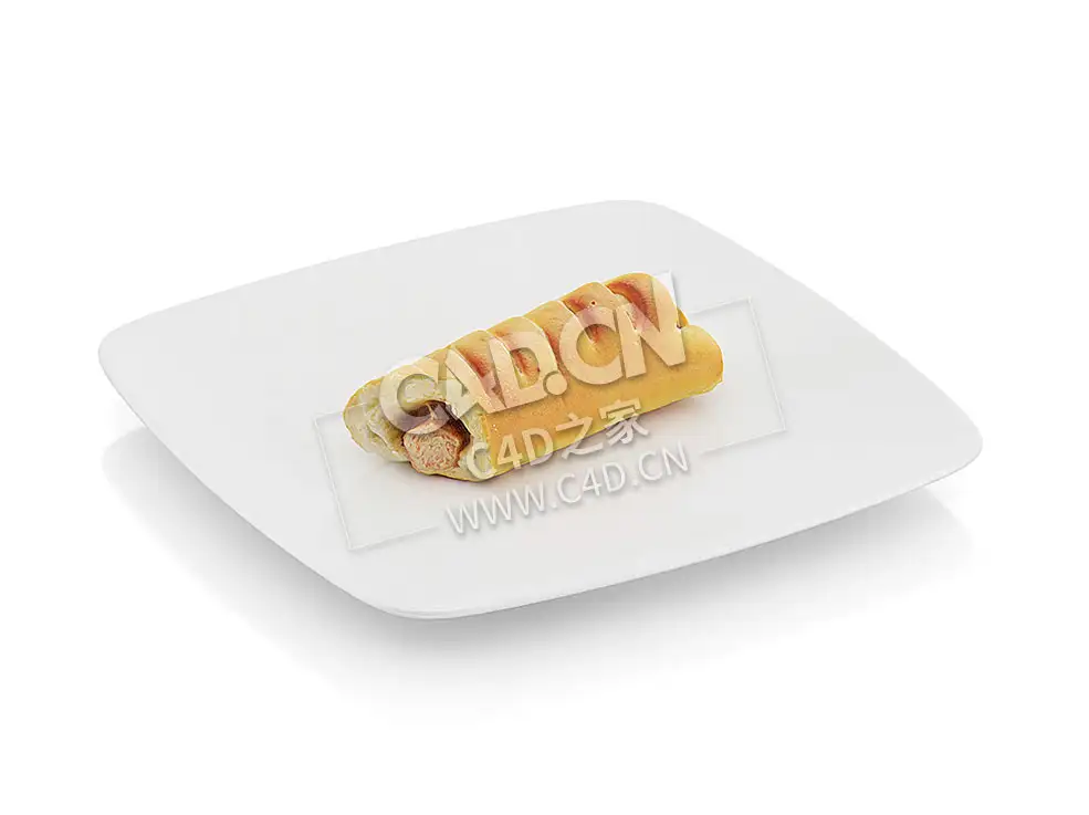 C4D咬过一口的香肠卷食物模型 Bitten Roll with sausage - C4D之家 - 09.jpg