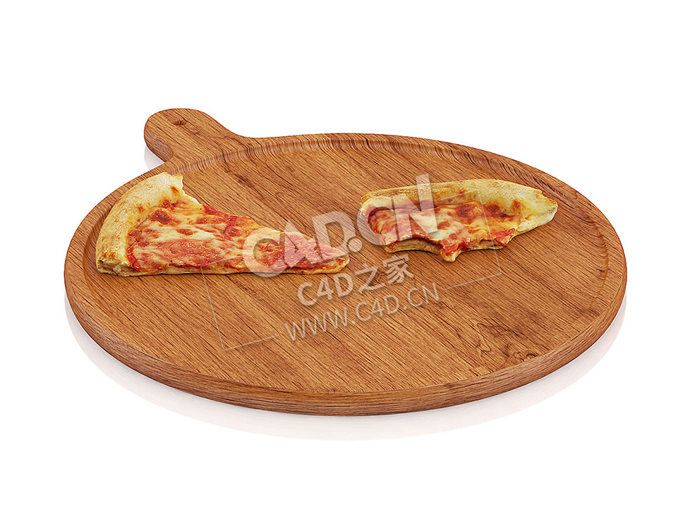 C4D木板上的披萨片食物模型 Pizza slices on wooden board