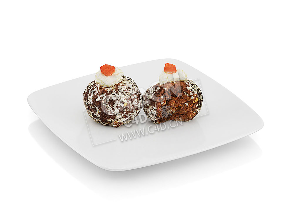 C4D咬过的椰子片小蛋糕食物模型 Bitten small cake with coconut chips