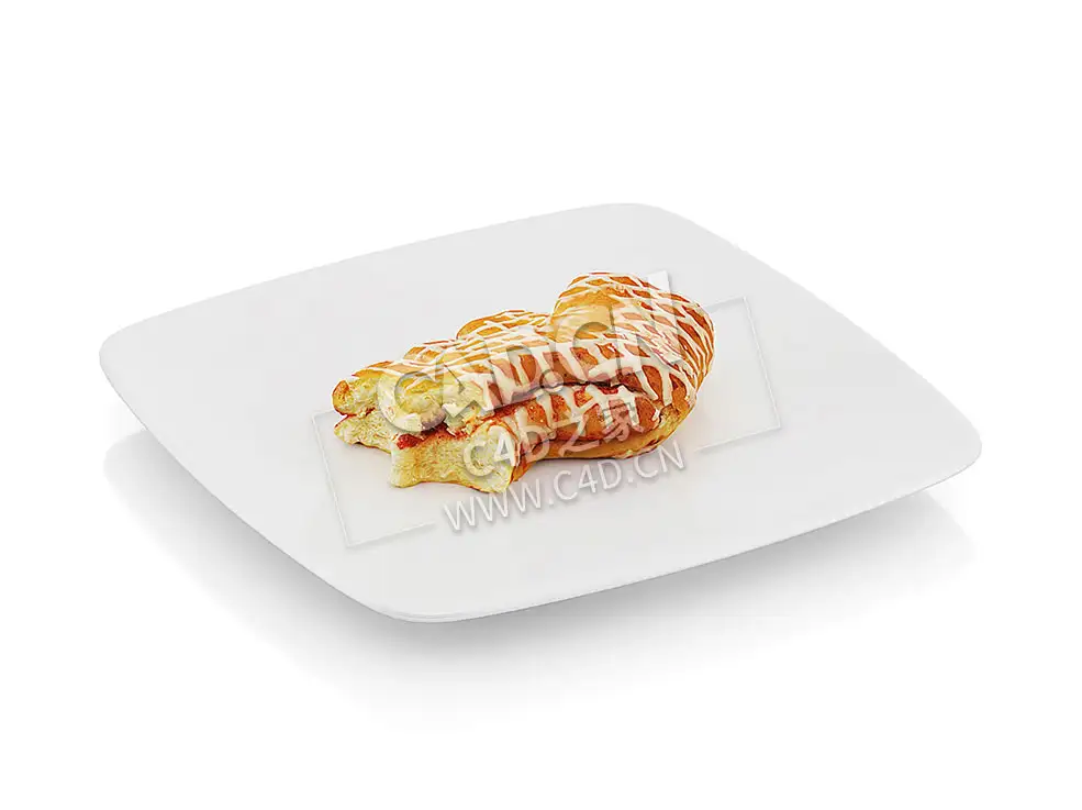 C4D咬过的果酱烤卷食物模型 Bitten baked roll with jam - C4D之家 - 27.jpg