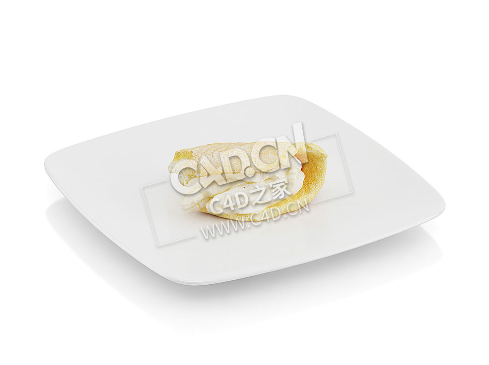 C4D被咬过的奶油煎饼奶油烤盘蛋糕食物模型 Bitten griddle cake with cream - C4D之家 - 36.jpg