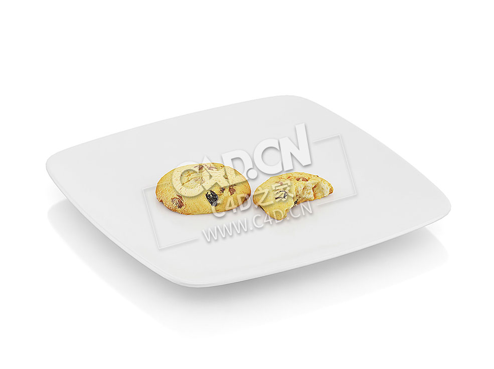 C4D咬过的巧克力饼干食物模型 Bitten chocolate cookies