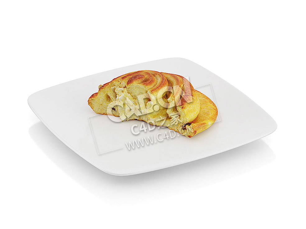 C4D被咬的甜卷甜面包卷食物模型 Bitten sweetroll