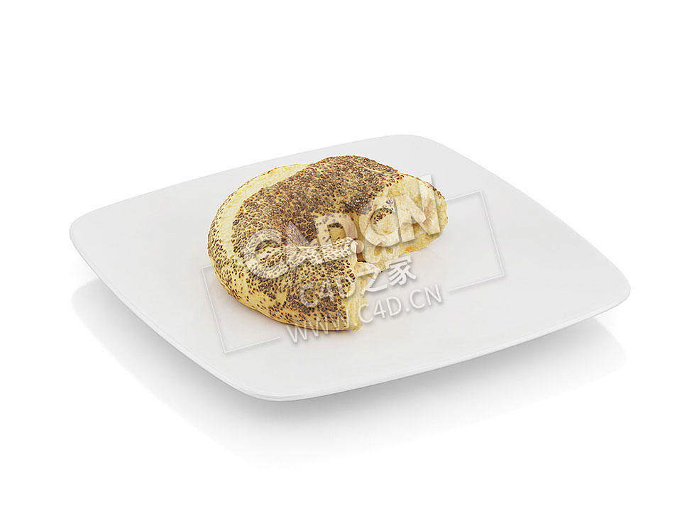 C4D咬过的罂粟籽百吉饼食物模型 Bitten bagel with poppy seeds - C4D之家 - 71.jpg