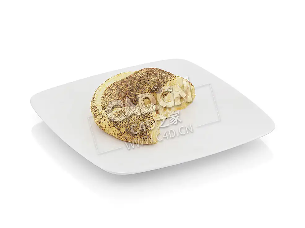C4D咬过的罂粟籽百吉饼食物模型 Bitten bagel with poppy seeds - C4D之家 - 71.jpg