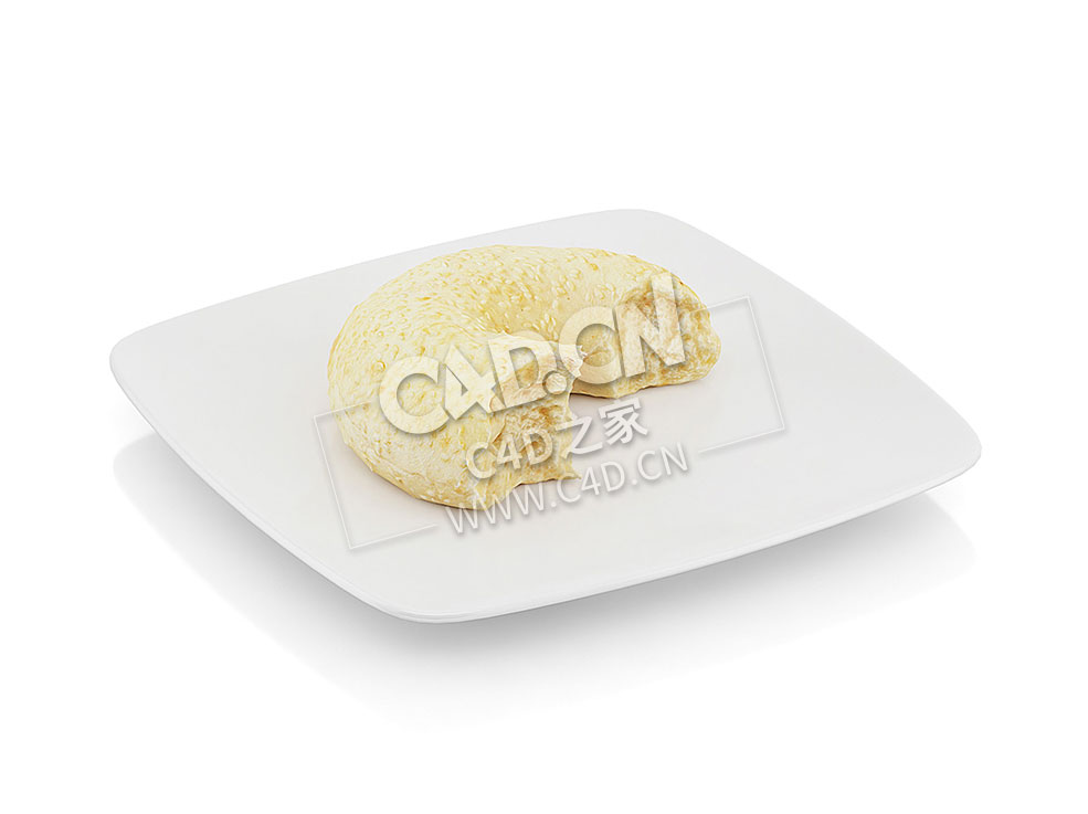 C4D芝麻百吉饼食物模型 Bitten bagel with sesame seeds