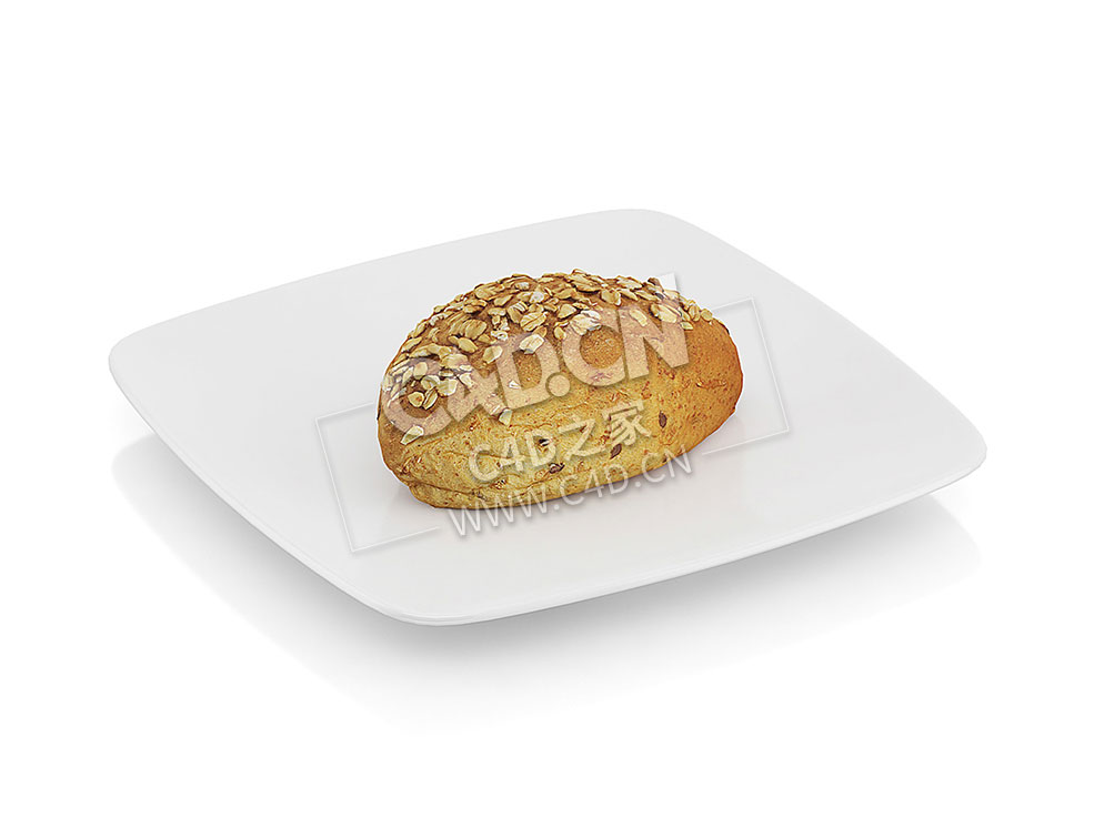 C4D全麦卷全麦面包卷食物模型 Wholegrain roll