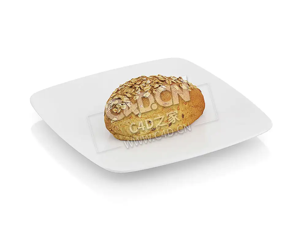C4D全麦卷全麦面包卷食物模型 Wholegrain roll