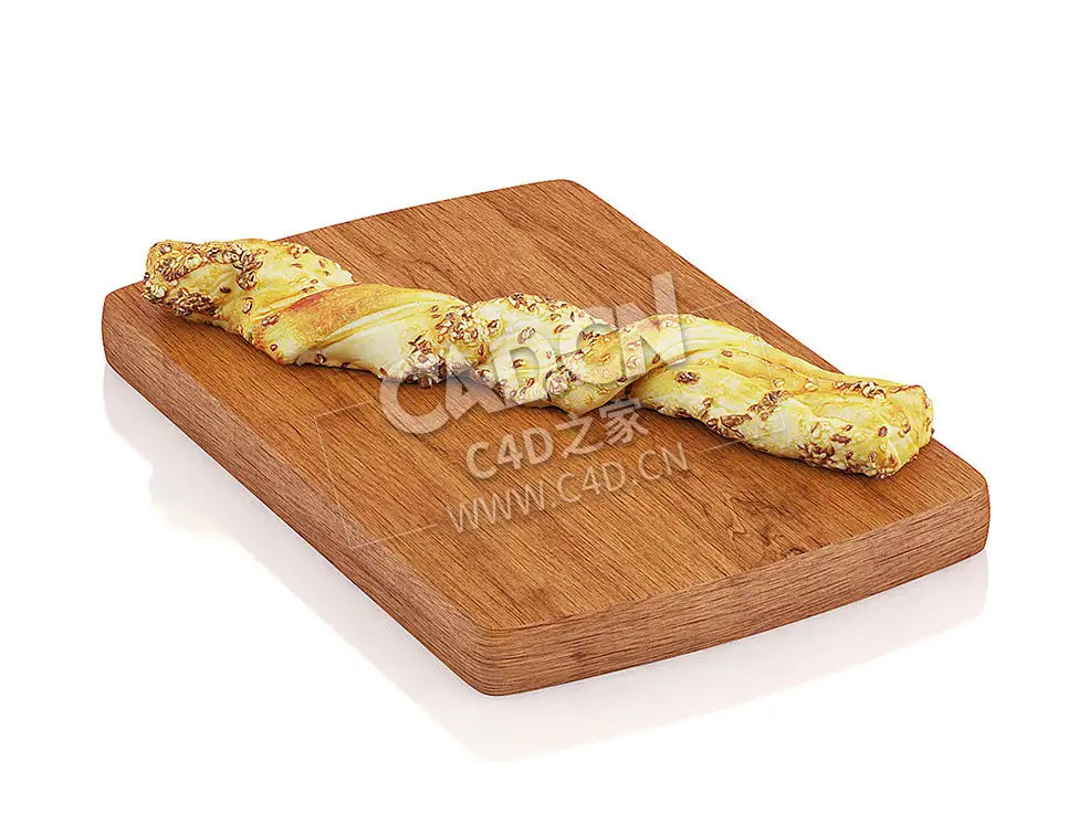 C4D带谷物的长卷面包食物模型 Long roll with grains