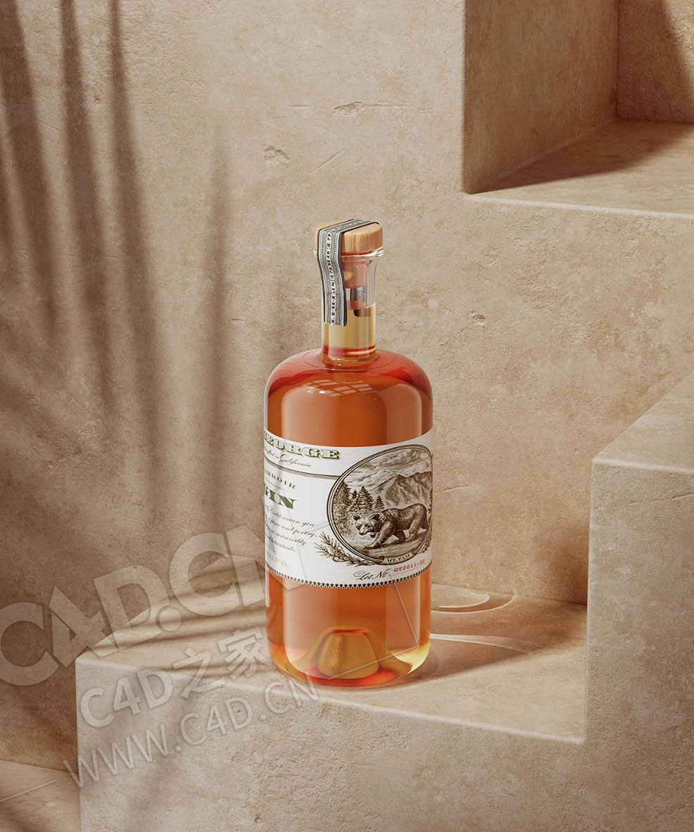 C4D RS红移洋酒酒水瓶子模型渲染