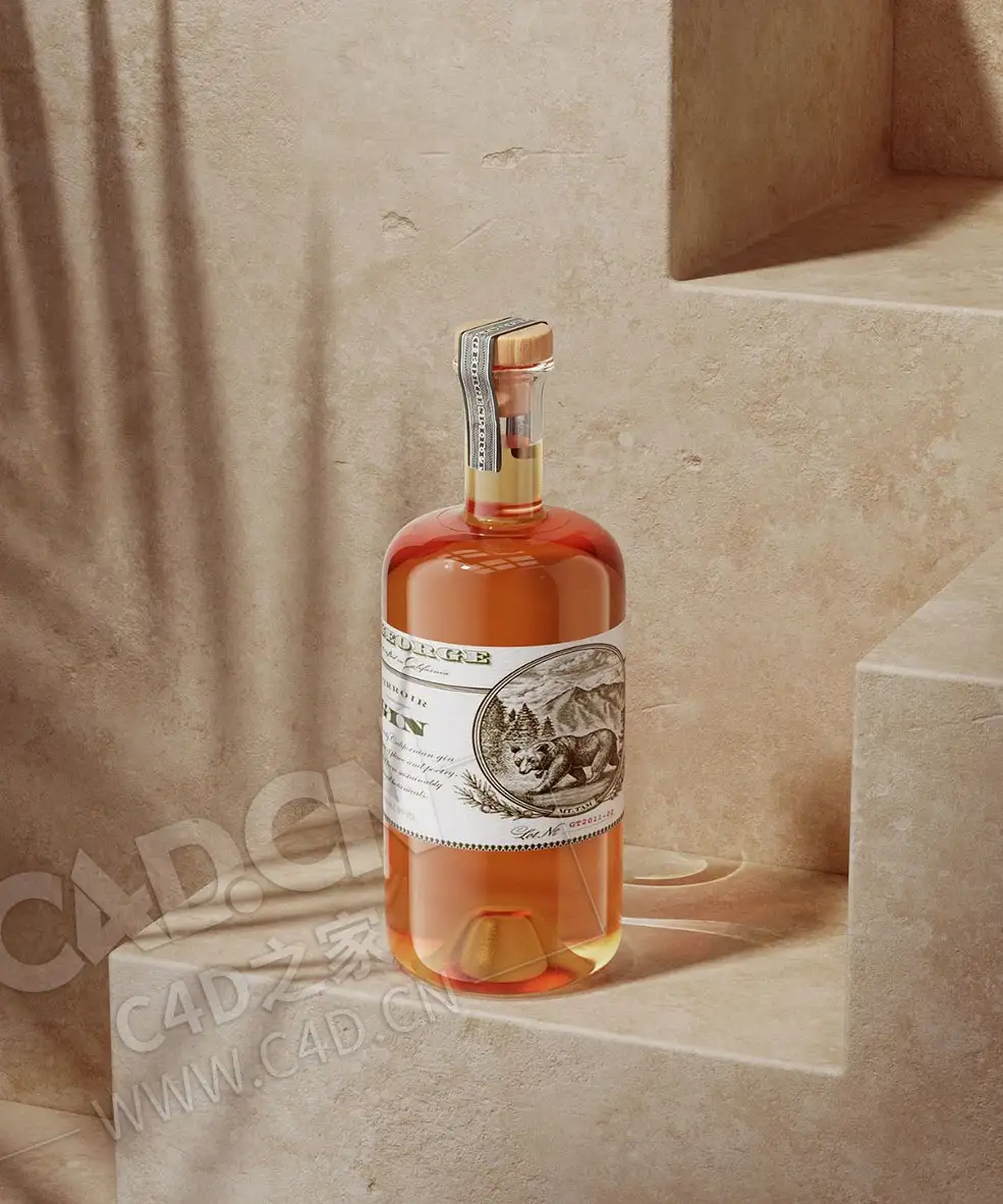 C4D RS红移洋酒酒水瓶子模型渲染