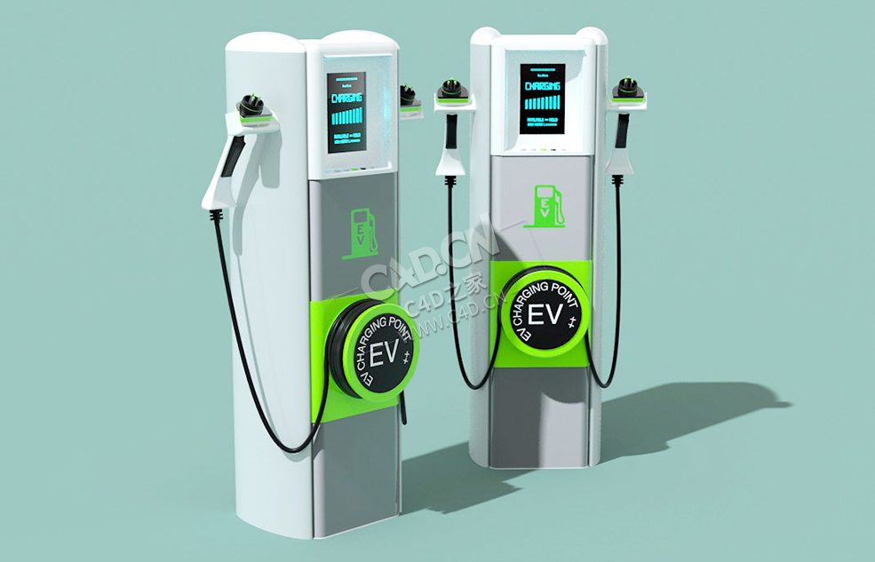 新能源汽车充电站电动汽车充电桩C4D模型 Charging-Station