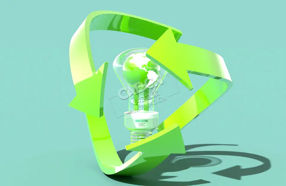 节能灯绿色电力环保能源绿色地球C4D模型 Save-Energy-Light