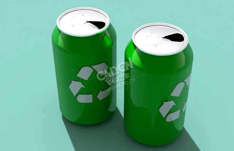 绿色可循环再利用易拉罐汽水罐可乐罐C4D模型 Soda-Cans