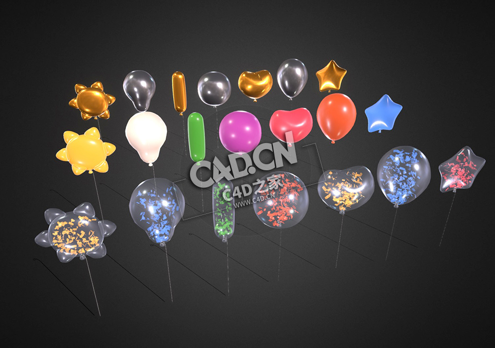 心形气球五星气球C4D模型下载 Air Balloons