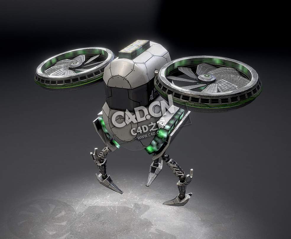 科幻无人机飞行器绑定动画C4D模型下载 Buster Drone