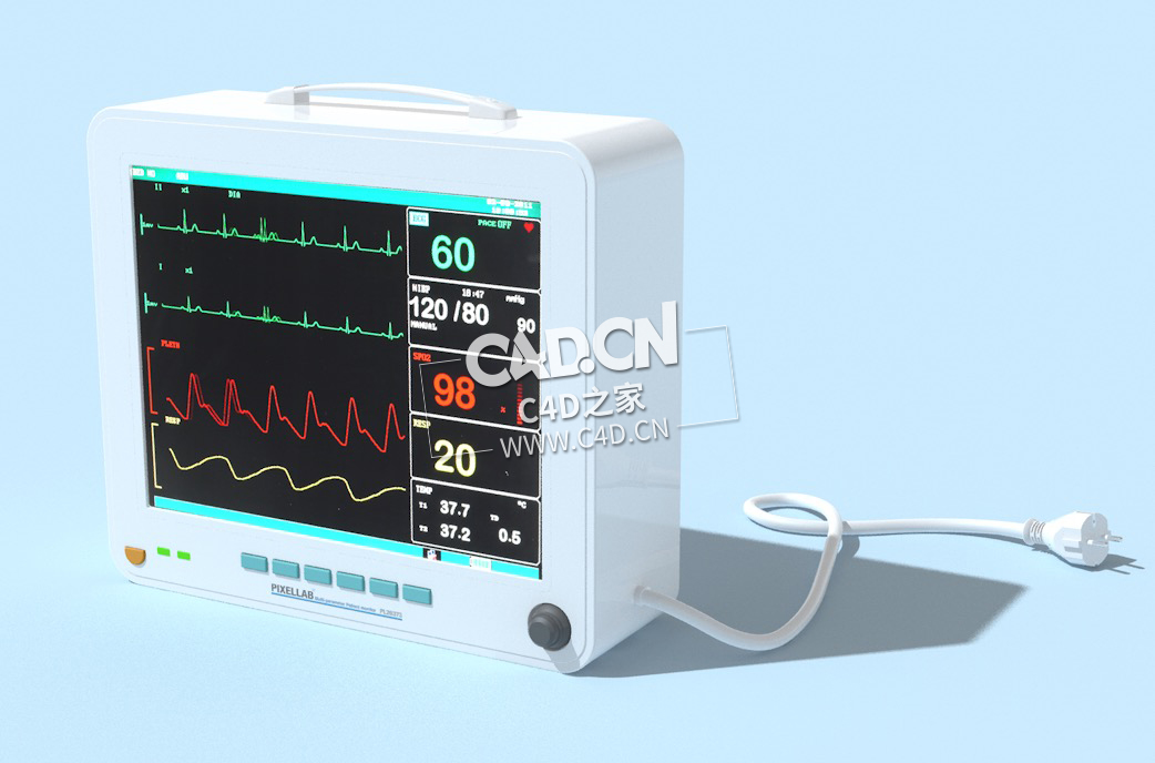 C4D医院心电图心率监护仪医疗器械模型下载 EKG-Heart-Rate-Monitor 3dmodel - C4D之家 - 5.jpg