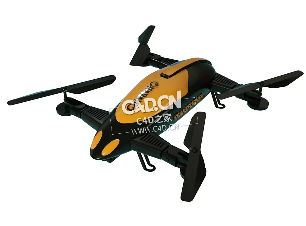 无人驾驶飞机四翼无人机C4D模型QimmiQ_Transformer_Drone_Hybrid