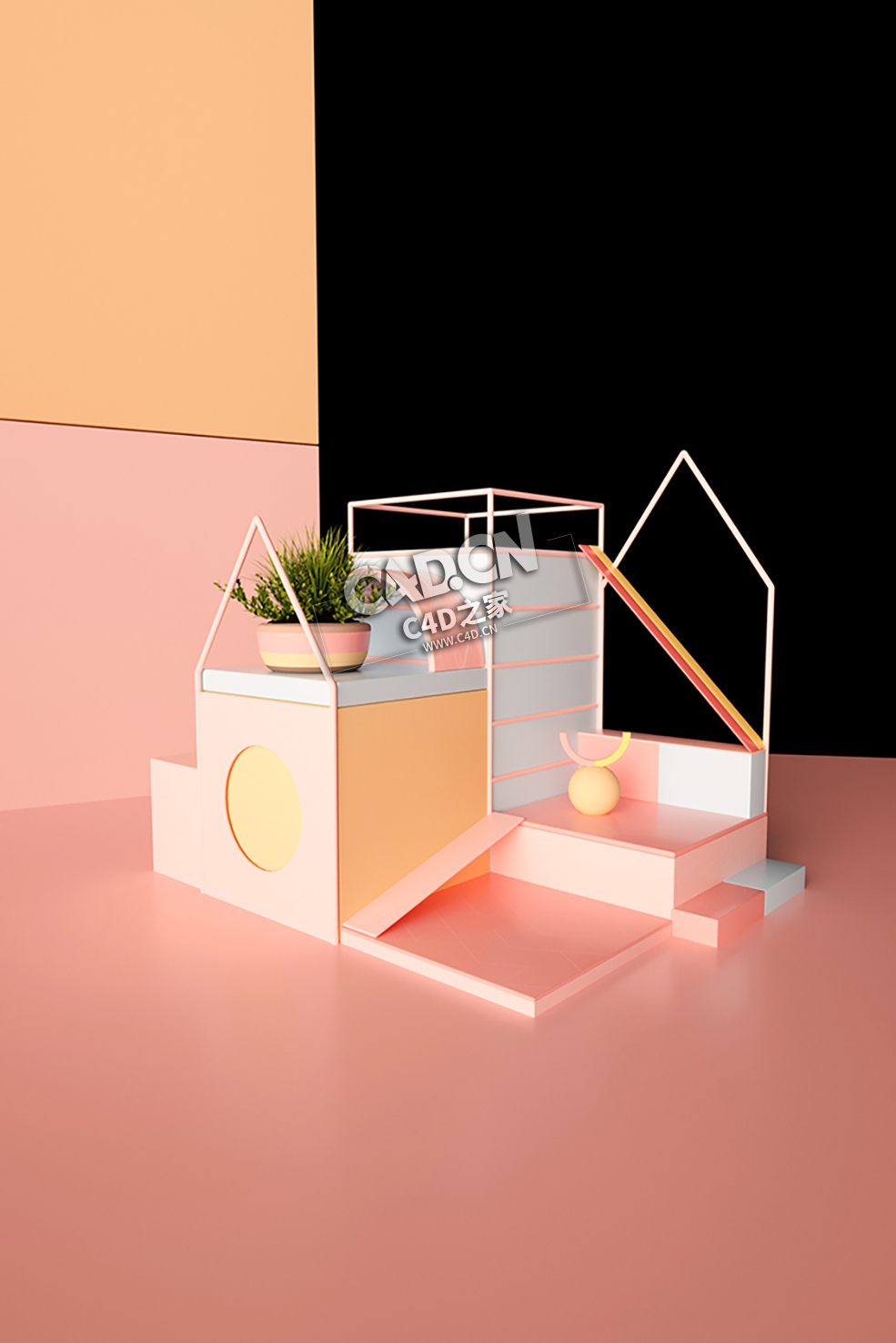 粉色系卡通几何体三维风格C4D电商工程模型下载 E-commerce Poster project - C4D之家 - 041.jpg