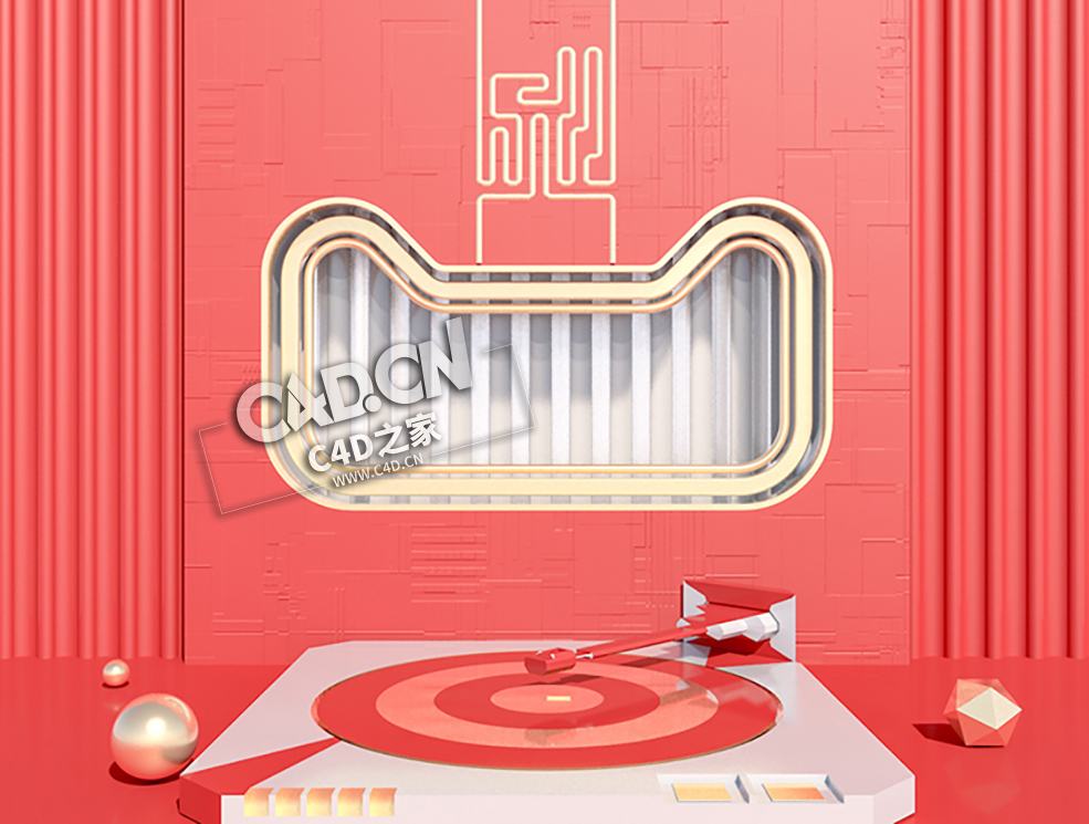 红色喜庆天猫商品促销背景三维场景展台C4D电商工程模型下载 E-commerce Poster projec - C4D之家 - 043.jpg
