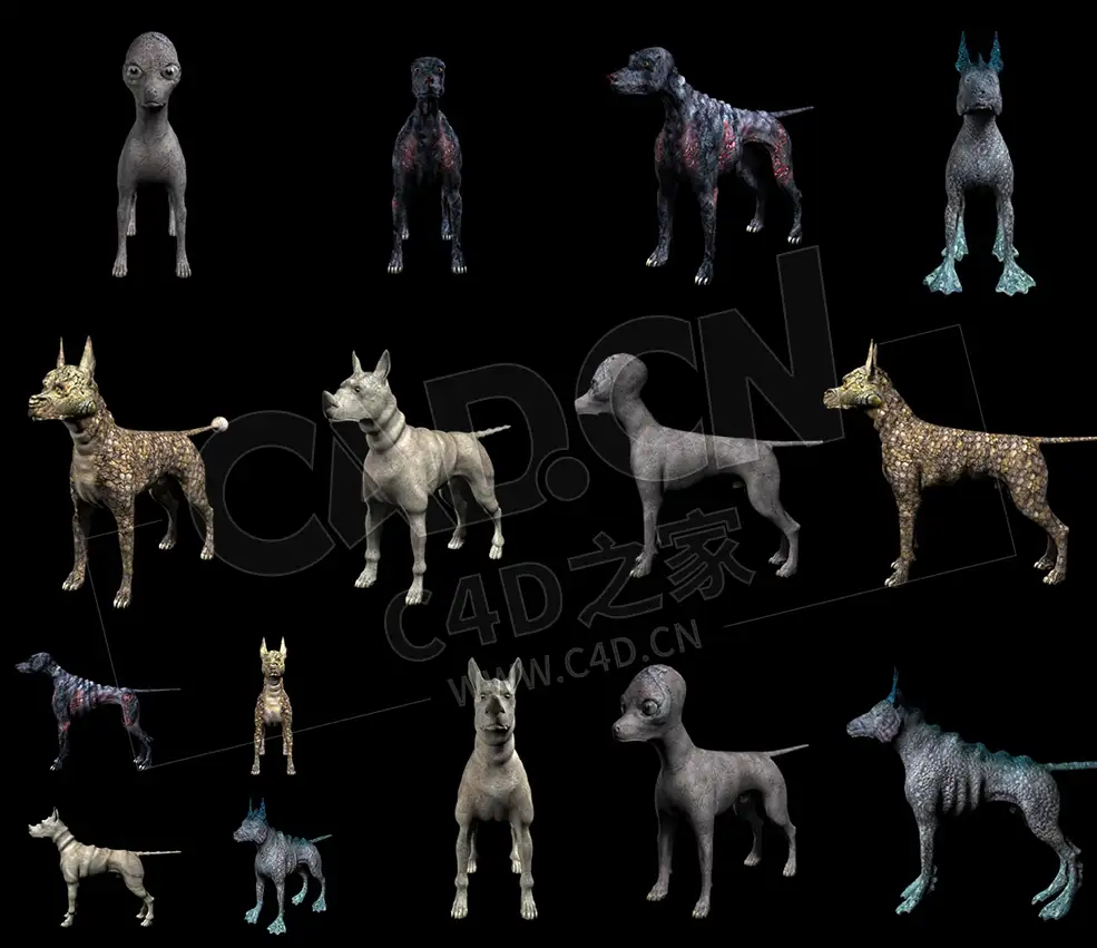 6只变异外星狗C4D绑定模型 alien dogs - C4D之家 - 未命名.jpg