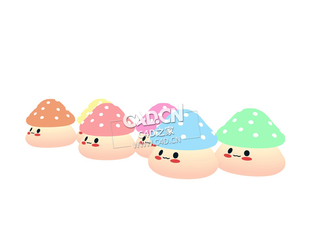 可爱的卡通蘑菇C4D模型 Cartoon Cute Mushroom